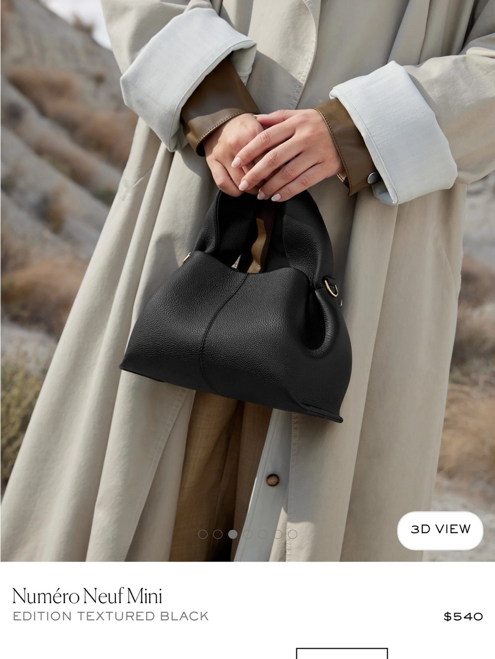 Authentic! NWT! Polene Numéro Neuf Mini in Textured Black - Retail $540!
